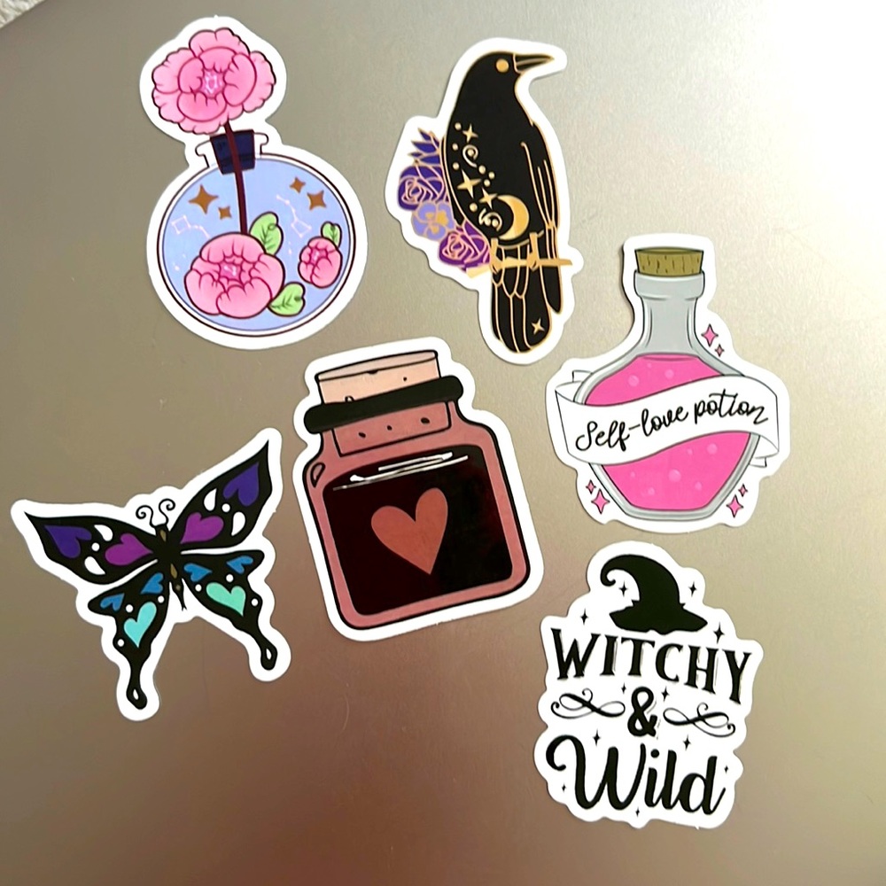 Set of 6 Witchy, Self Love Affirmation Waterproof Stickers